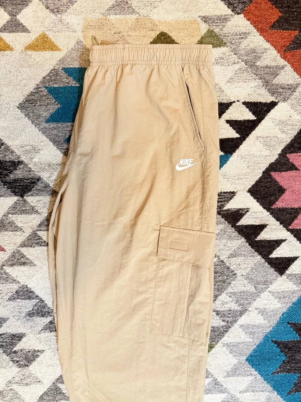 Nike Men's Cargo Joggers in Beige/Tan with Embroidered Logo